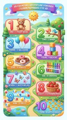 Fototapeta premium Colorful childrens educational number learning chart.