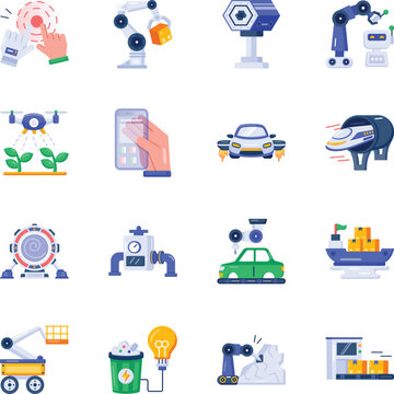 Collection of Industrial Innovation Flat Icons 

