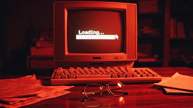 Loading progress bar on a vintage CRT computer screen