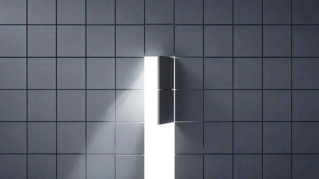 Glowing doorway among closed panels &ndash; Perfect for recruitment, career potential, or exclusive access.