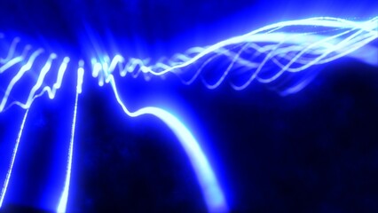 Blue energy glowing magic stripes waves lines high technology digital with light beams from energy particles. Abstract background © Bolbik