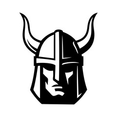 Logo vikingo nórdico. Icono con guerrero nórdico con casco bárbaro con cuernos © teracreonte