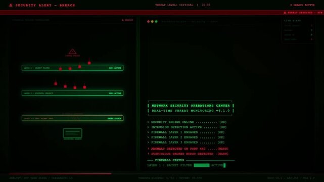 Cyber Security Breach Alert | SYN Flood DDoS Attack Detection | Network Intrusion Interface.