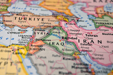 Kirkuk Iraq on World Map Close Up Macro Defocused Background Geographic Image