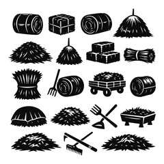 Agricultural hay and straw icons vector © Suma