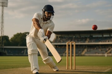 Obraz premium Cricket player batting action.