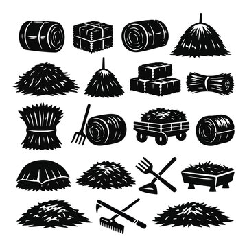 Agricultural hay and straw icons vector