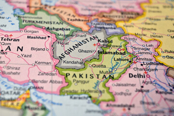 Naklejka premium Ghazni Afghanistan on World Map Close Up Macro Defocused Background Geographic Image