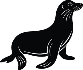 Black seal illustration in profile on white background © LailaArtworks