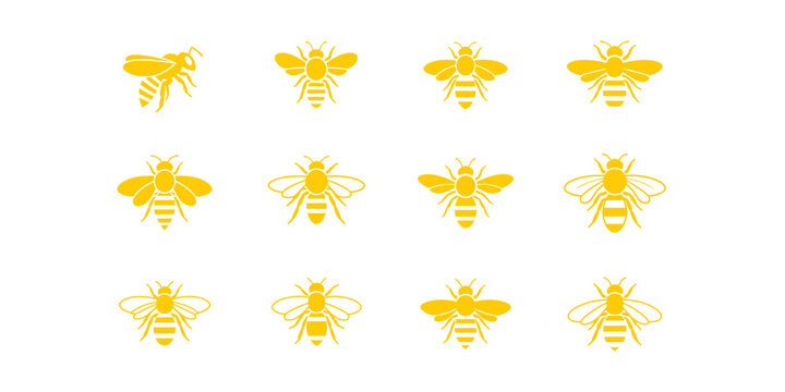 Modern honey bee logo collection with simple and clean vector style.
