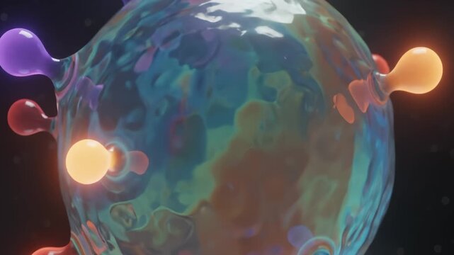 Abstract Microscopic Organism with Colorful Spikes Rotates