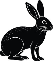 Obraz premium Black silhouette of a rabbit with white outline on white background