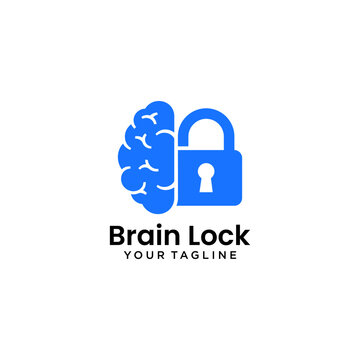 Creative brain lock technology symbol for artificial intelligence, big data, digital innovation, and modern tech company branding.