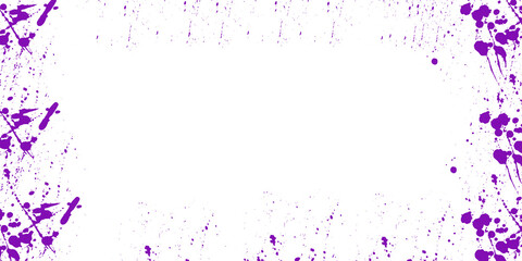 Fototapeta premium Vibrant purple paint splatter frame on black background using grunge graphic design artistic spray paint textures border