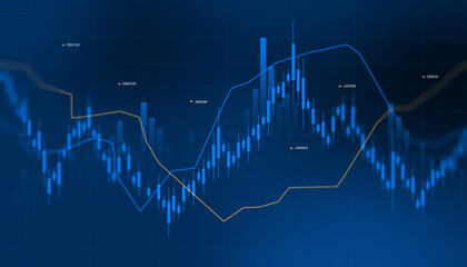 Fototapeta premium Stock Market Candlestick Chart with Rising Trend Line Digital Finance Trading and Investment Growth Background