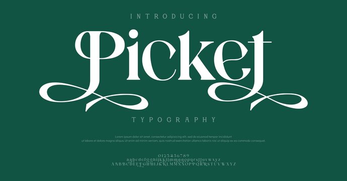 An elegant and decorative introduction to Pickel Typography showcased on a dark green background with ornate script design elements