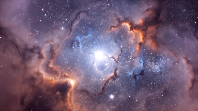Cosmic Nebula in Deep Space Vibrant Hues Blue Orange Purple With Twinkling Stars And Galactic Dust Background