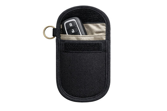 Car key fob inside signal blocking security pouch
