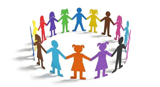 A colorful circle of people holding hands, symbolizing unity and community