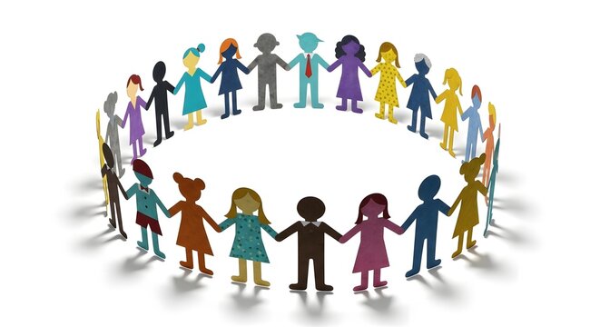 A circle of diverse people holding hands, symbolizing unity, community, and support