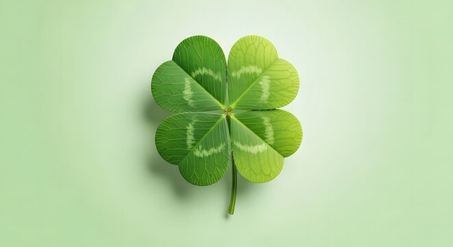 A vibrant four-leaf clover, symbolizing luck and prosperity, set against a subtle green background. The clover's details are highlighted, presenting a positive and hopeful vibe