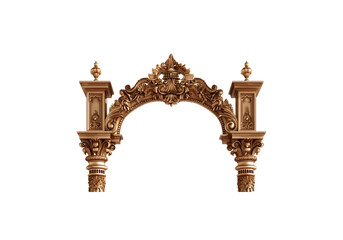 Naklejka premium Ornate golden temple arch with intricate classical carvings and decorative columns