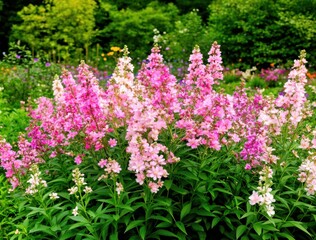 Obraz premium Abundant Cluster of Delicate Pink and White Snapdragon Flowers B