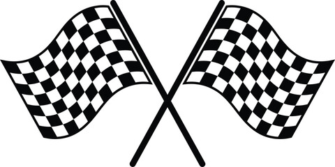 Black and white checkered racing flags crossed, waving, vector graphic illustration © LoveU