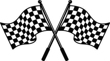 Black and white checkered racing flags crossed, waving checkered flag design © LoveU