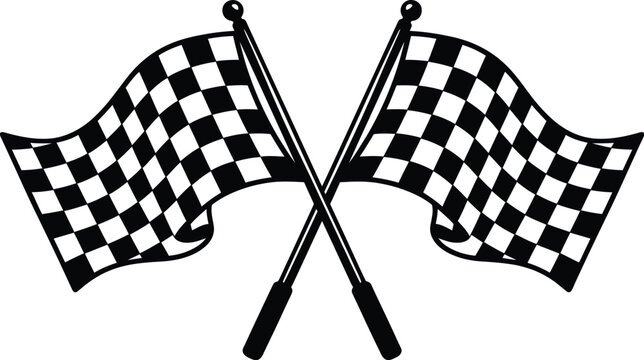 Black and white checkered racing flags crossed, waving checkered flag design