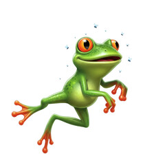 Obraz premium A green frog with orange eyes and feet jumping isolated on transparent background
