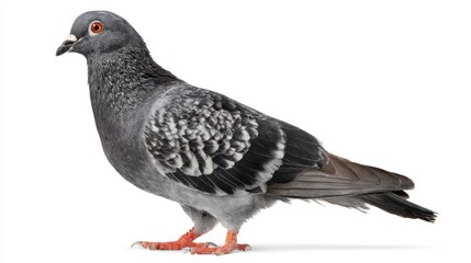 Fototapeta premium The pigeon standing in profile on white background with sharp feather detail