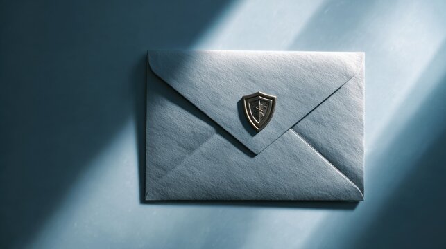 A secure envelope sealed with a detailed emblem, illuminated by soft light