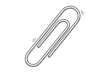 Obraz premium Minimal line art illustration of a paperclip icon, simple black outline stationery tool isolated on white background for office organization concept design