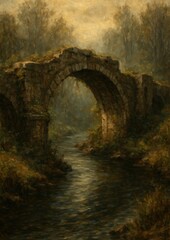 Fototapeta premium Rustic arch bridge serene landscape.