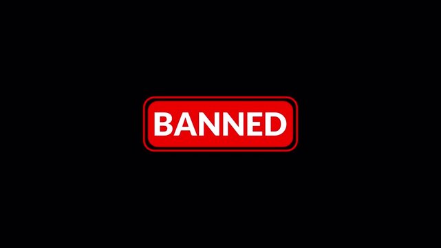 4k Banned stamp animation on black background. Red stamp Banned business imprint animation denied stamp video. Stamp of Banned text animation with alpha channel.