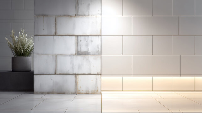 A dirty wall after cleaning, comparison banner