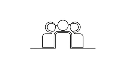 Three people in a continuous line drawing representing unity.