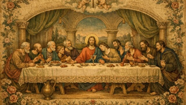 Iconic religious Last Supper illustration.