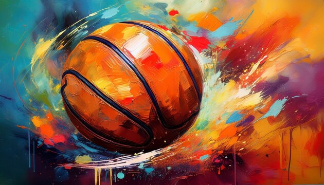 bascketball oil painting brush strokes texture grunge graffiti splatter background room for copy generative ai
