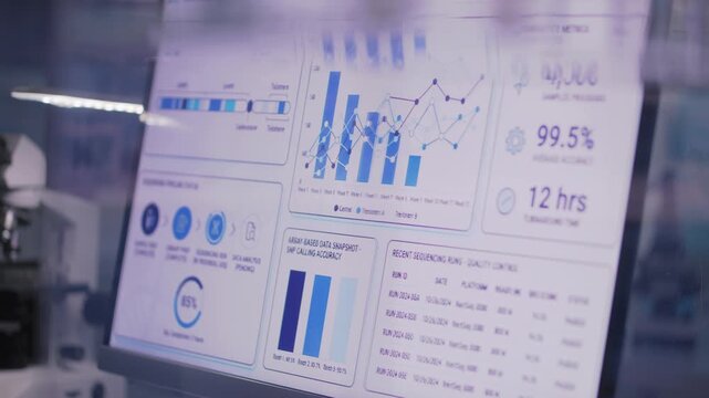 Female scientist working in a research laboratory. Typing on a computer and examining the medical data