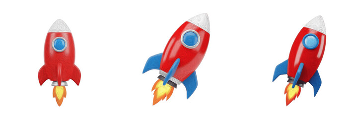 Set of cute cartoon 3D rocket ship illustrations for space themes © muhammad