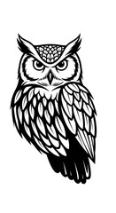 Majestic Owl Illustration Black and White Vector Art.