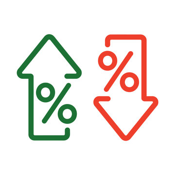Green and red percentage up and down arrows for business finance and statistics  increase and decrease symbols