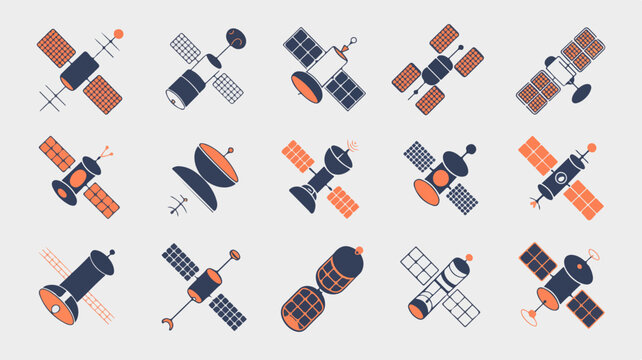 Various satellites in orbit around earth vector illustration of space technology