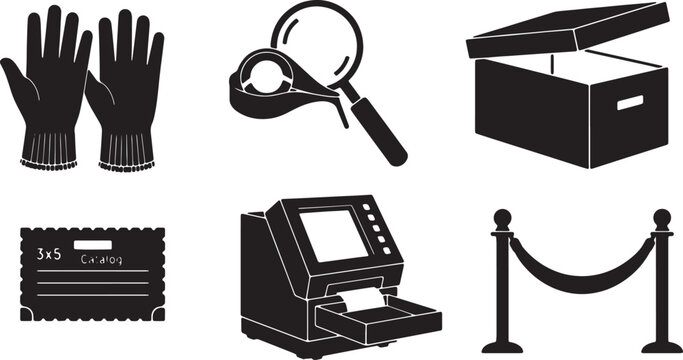 Black Solid Archival Supply Silhouettes Set of Six on White Background