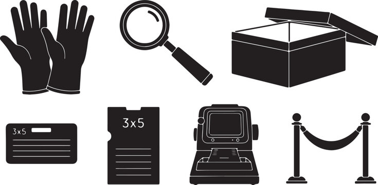 Black Solid Archival Supply Silhouettes Set of Six on White Background