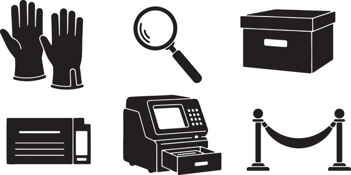 Black Solid Archival Supply Silhouettes Set of Six on White Background