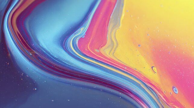 Vibrant colorful liquid surface with swirling patterns and bubbles present