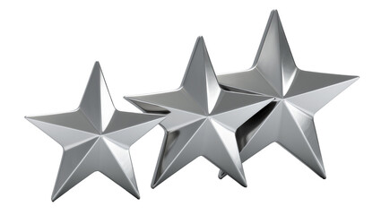 Obraz premium Isolated three realistic shiny metallic silver stars in increasing size, achievement and quality.
